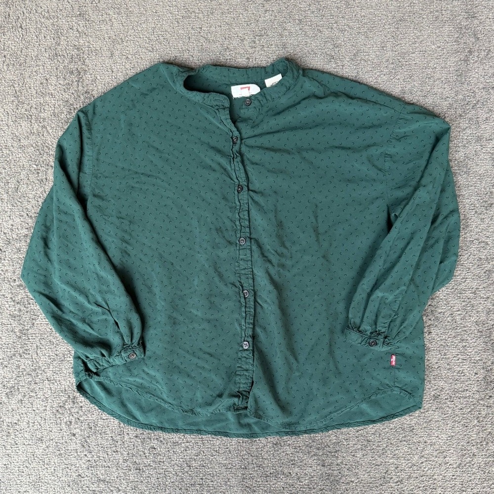 Levis Womens Dark Green Horseshoe Print Band Collar Button Up Blouse XS